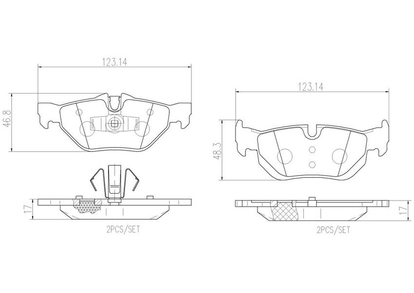 BMW Disc Brake Pad Set - Rear (Ceramic) 34216790761 - Brembo P06038N